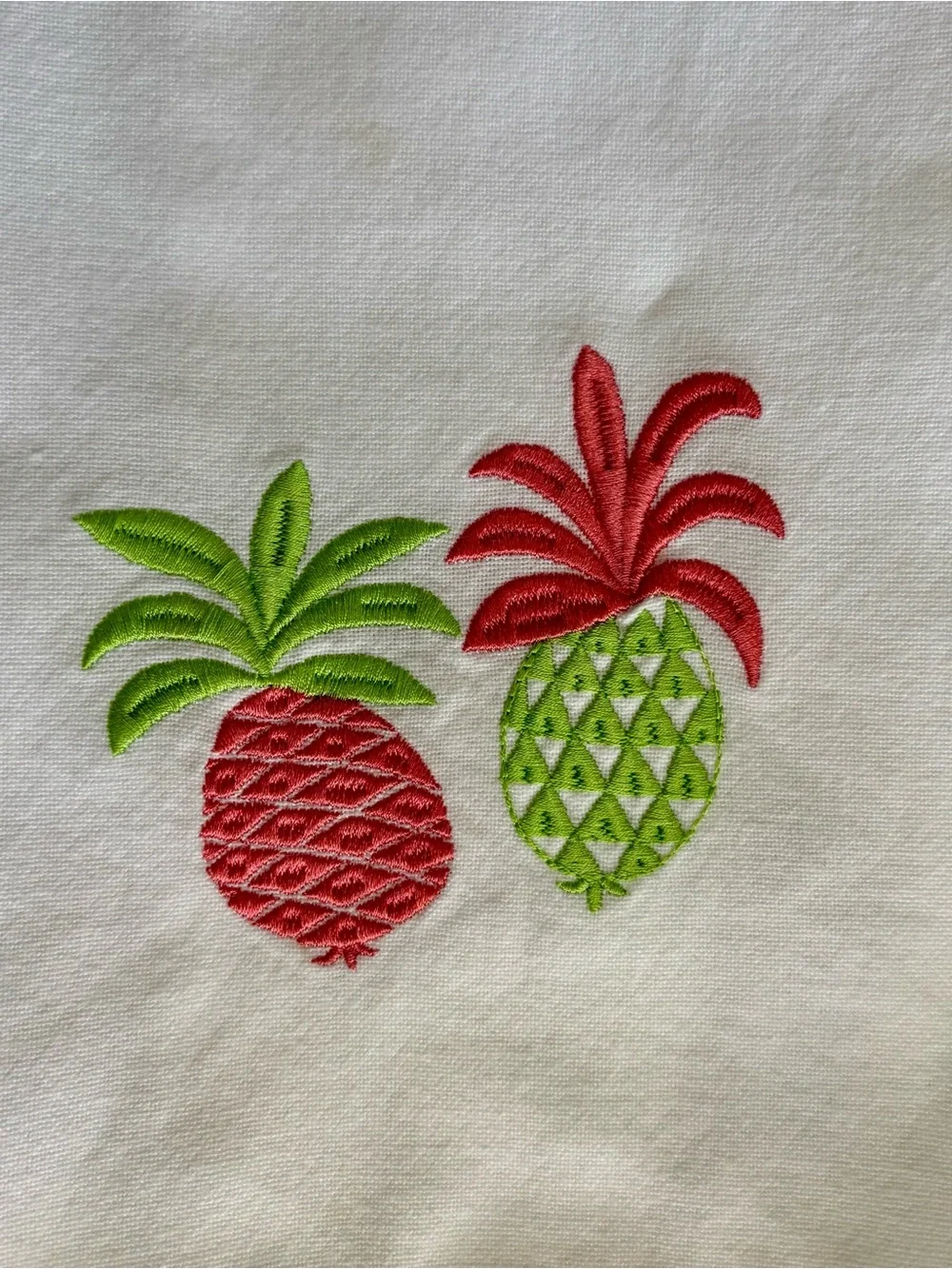 Pomegranate Pineapple Tea Towels Embroidered Pom Pom Trim
